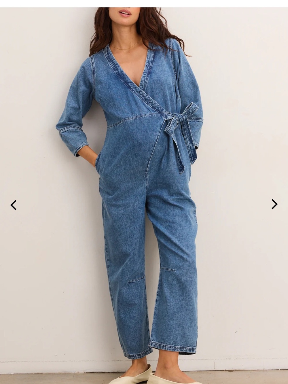 Hatch Blue Denim Wrap Jumpsuit with Self-Tie Waist. Hatch size 4/ XL